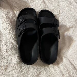 Black Slide Sandals with Buckles